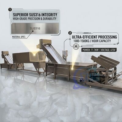 Καλή τιμή Σύστημα απομάκρυνσης κεφαλιού γαρίδας με βαρύ φορτίο 316L από ανοξείδωτο χάλυβα 2000-2500KG 9.0KW 220V Για εργοστάσιο επεξεργασίας γαρίδας online